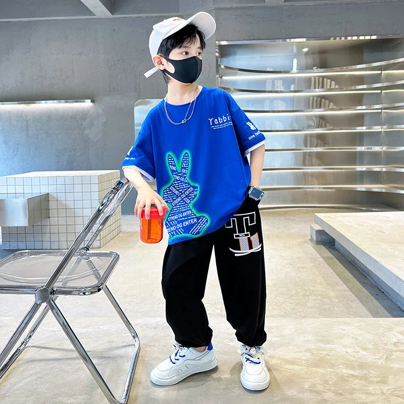 Boys Summer Clothing Set Children Short Sleeve Top + Mosquito-Repellent Pants Two Piece Set 2025 New