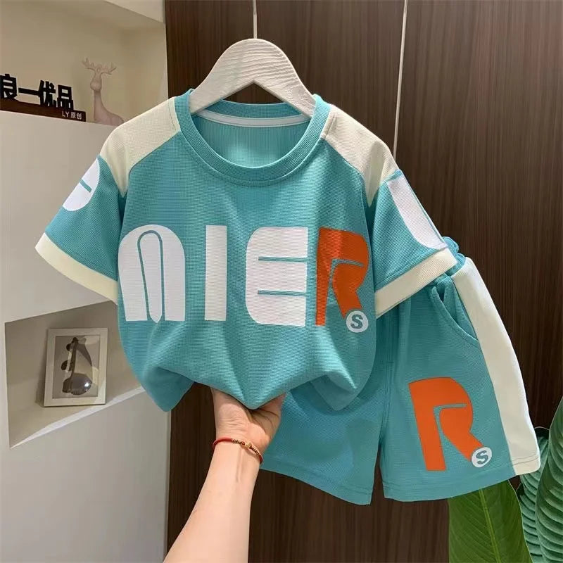 Boys Summer Clothing Children's Fashion Short sleeved Set New Korean Edition Fashionable Boys Summer Thin Casual Two Piece Set