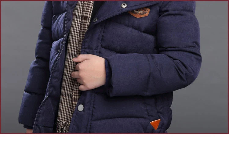 5-14 Years Big Boys Jacket Winter Thicken Warm Teenager Kids Jacket Fashion Long Style Zipper Hooded Children Outerwear Clothing
