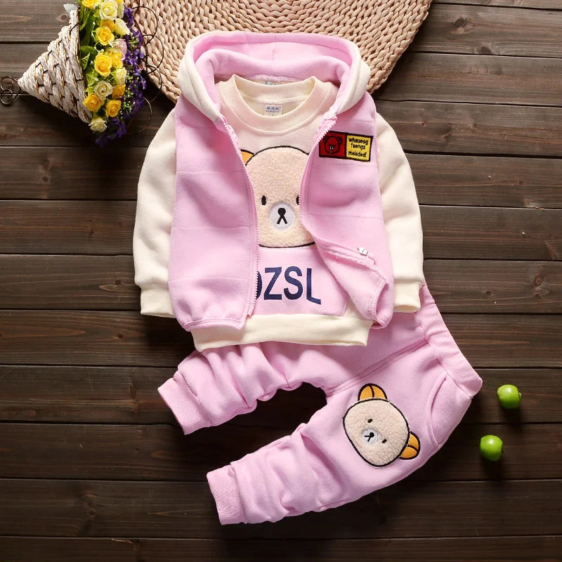 New Fleece Clothing Sets Spring Winter Boys Girls Plus Velvet Thick Warm Suits Baby Padded Homewear 3Pcs Children Outfits