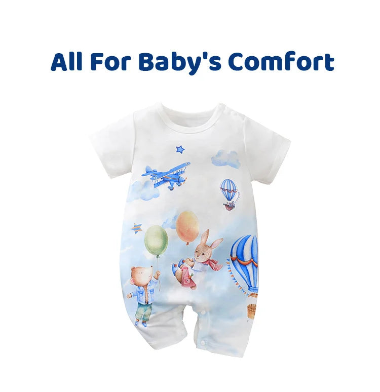 Summer Boys And Girls Cute Cartoon Animal Print Comfortable Casual Short Sleeve Baby Bodysuit