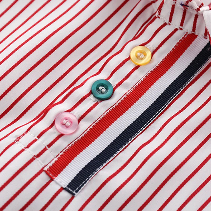 Summer Boys Clothing Set Cotton Striped Short Sleeve Lapel Shirt Pants 2Pcs Suit For 2-6 Years Kids Casual Outfits Elegant Suit