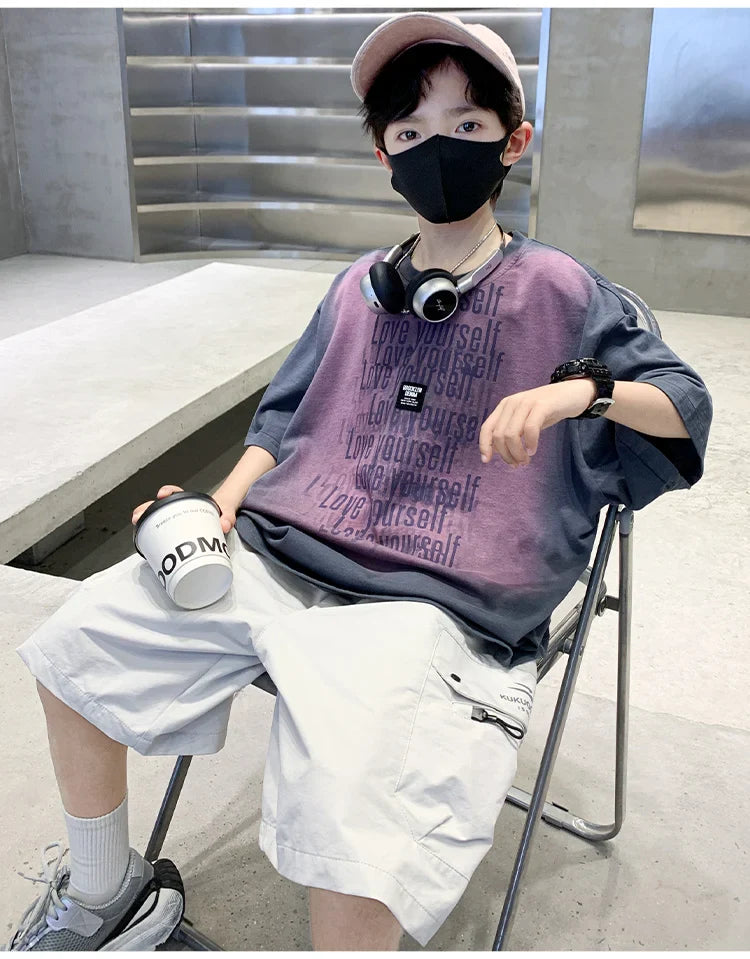 Summer Kids Outfit Sets for Boys Short Sleeve T-shirt Shorts 2PS Clothing Set Tweens Child Tracksuit Top and Bottom Clothes Set