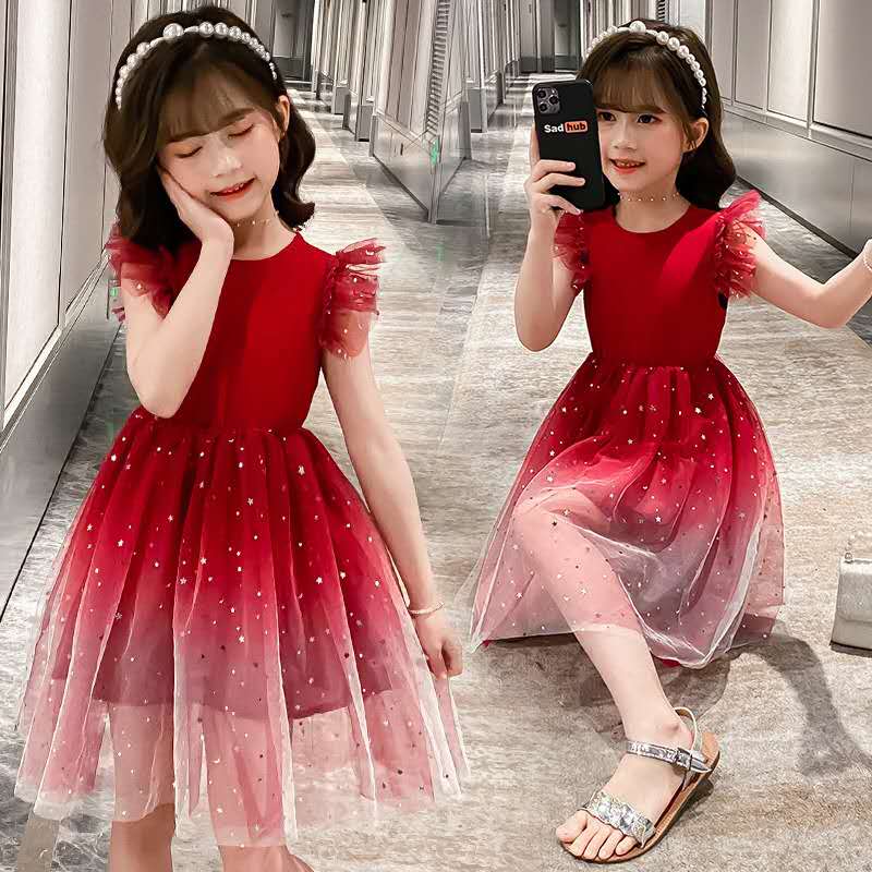 Girls Princess Dresses Star Pattern Girls Sleeveless Kid Dress Teenage Outfits for Girls