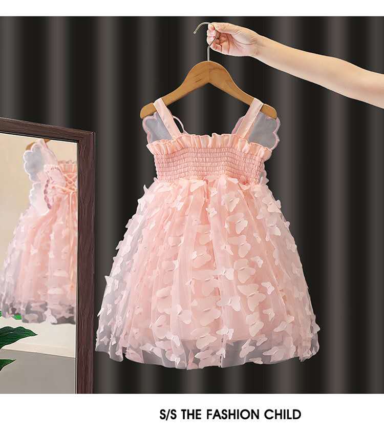 Fairy Girl Glitter Butterfly Wings Dress Summer New Kids Green Sling Princess Dresses Party Girls Costume