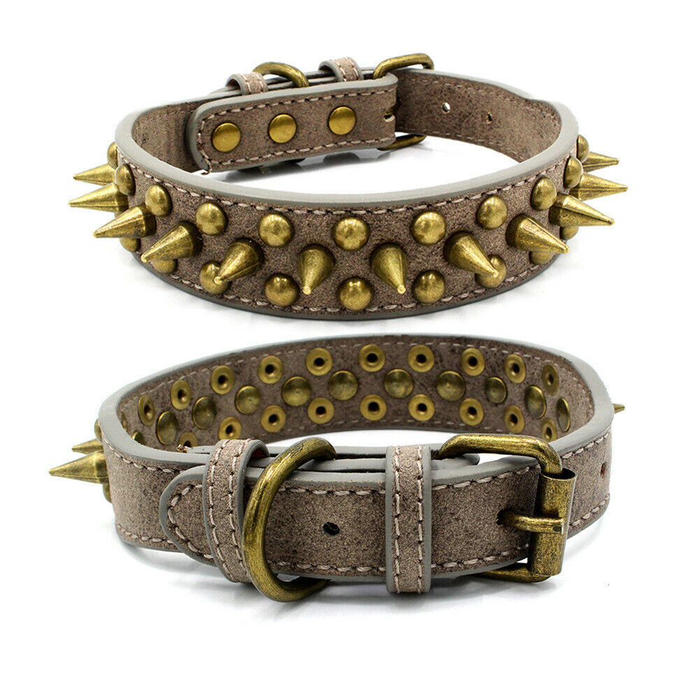 Retro Studded Spiked Rivet Large Dog Pet Leather Collar Pit Bull S-XL