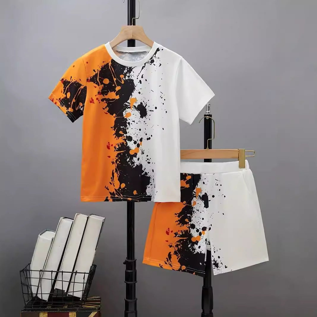 Boys' Casual Short Sleeve T-shirt Top Shorts Two-piece Set