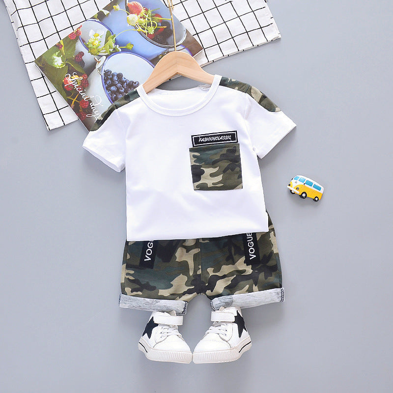 Summer New Boys' Western Style Camouflage Short Sleeve Suit