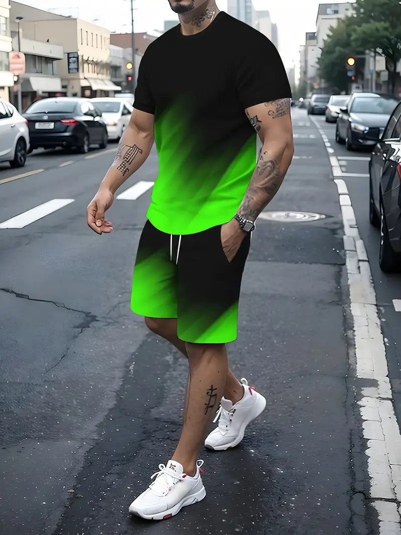 Summer Fashion Trend 3D Digital Printing Men's Short Sleeve Shorts Suit