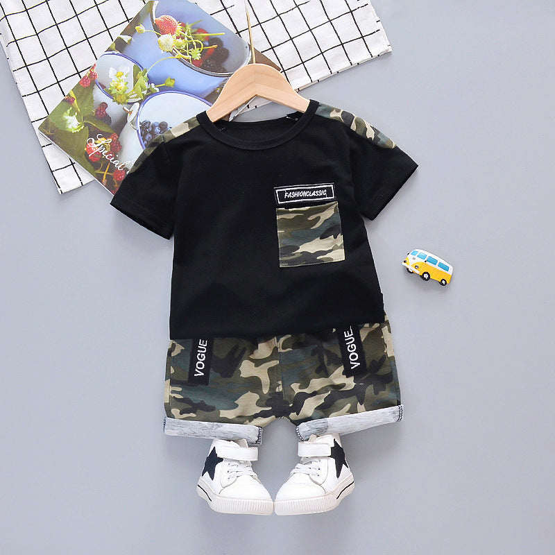 Summer New Boys' Western Style Camouflage Short Sleeve Suit