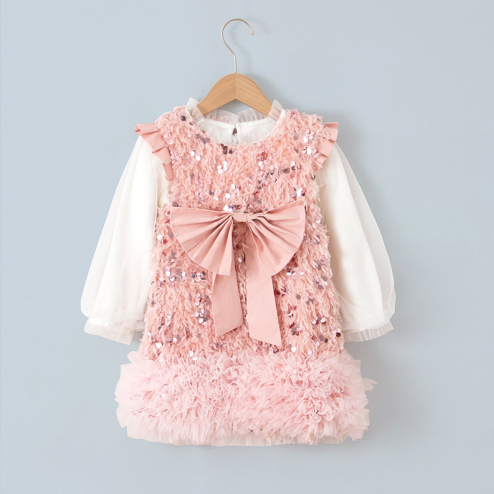 Girls' Wadding Sequined Bow Vest Dress