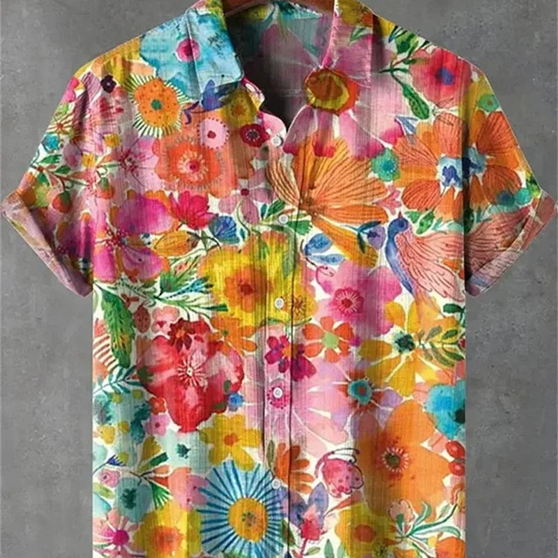 Men's Versatile Casual Loose Button Printed Shirt