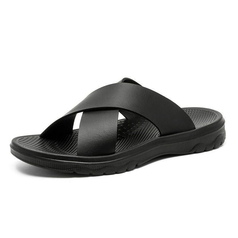 Leather Cross Plus Size Beach Casual Slippers Men