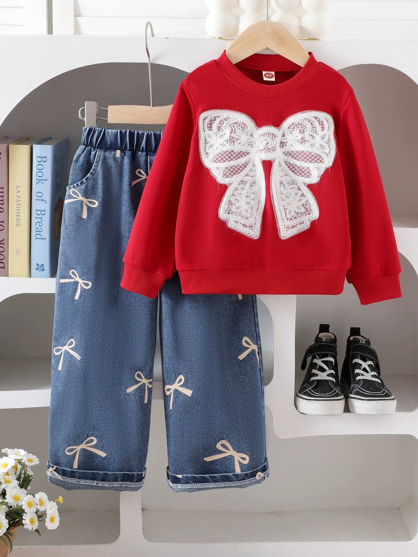 Autumn and winter new children's wine red long-sleeved sweatshirt + trousers set
