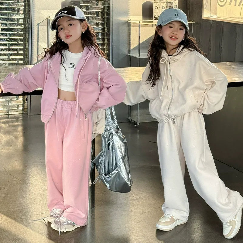 Girls' knitted style, fashionable hooded sweatshirt, internet celebrity fashion, sports and leisure two-piece suit