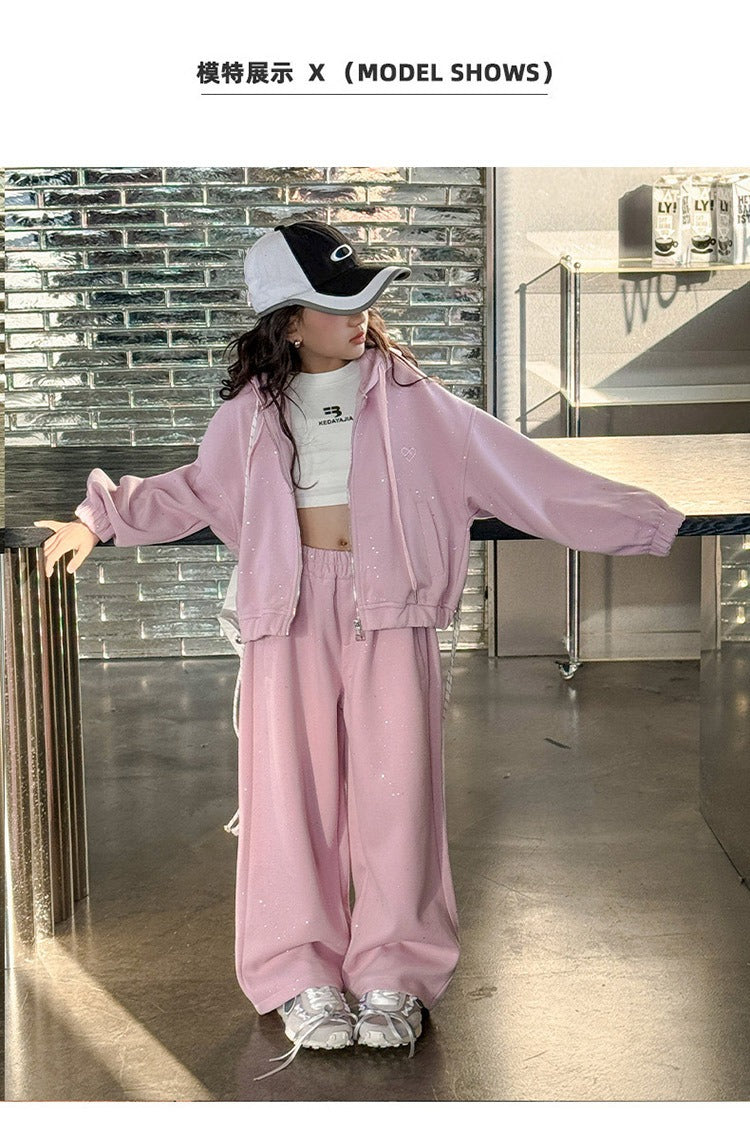 Girls' knitted style, fashionable hooded sweatshirt, internet celebrity fashion, sports and leisure two-piece suit