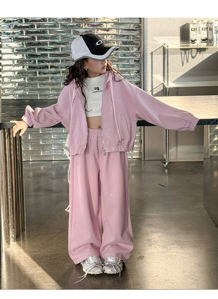 Girls' knitted style, fashionable hooded sweatshirt, internet celebrity fashion, sports and leisure two-piece suit