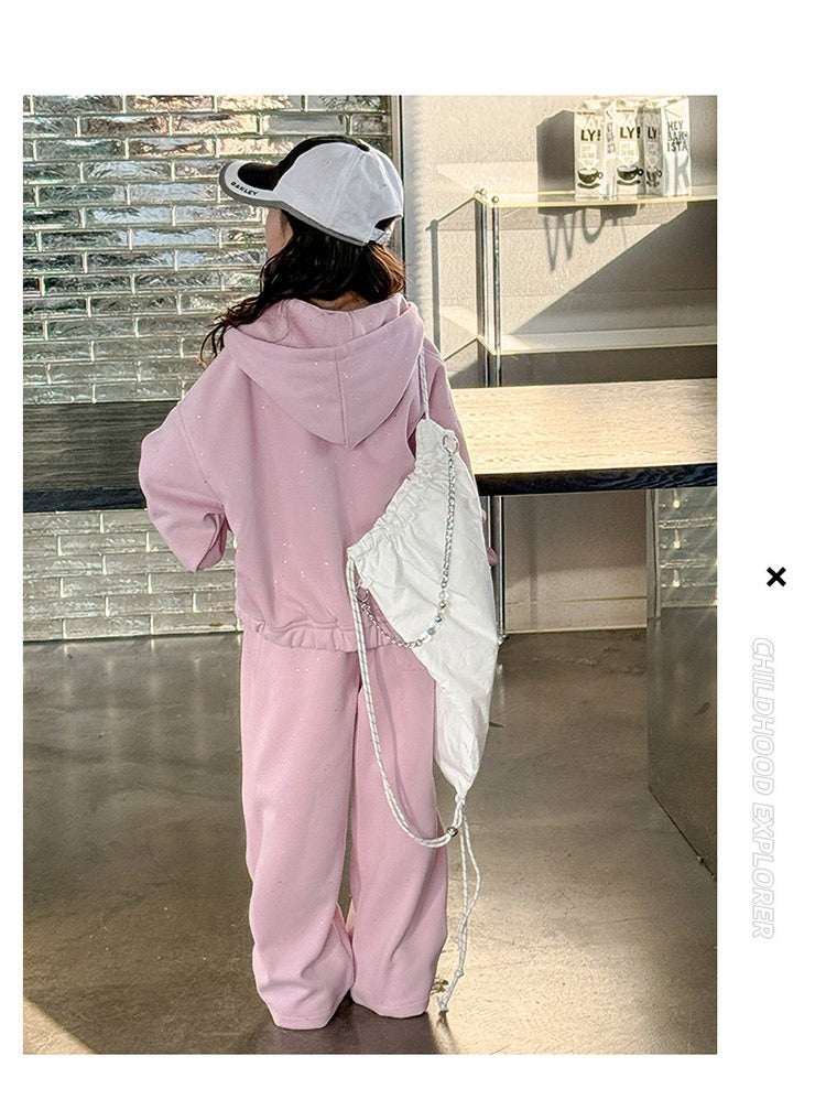 Girls' knitted style, fashionable hooded sweatshirt, internet celebrity fashion, sports and leisure two-piece suit