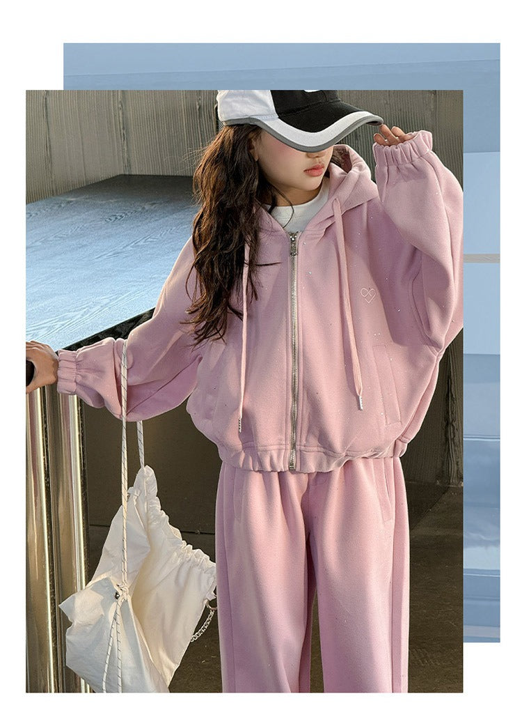 Girls' knitted style, fashionable hooded sweatshirt, internet celebrity fashion, sports and leisure two-piece suit