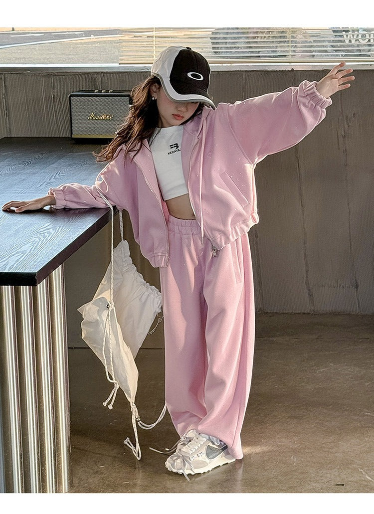 Girls' knitted style, fashionable hooded sweatshirt, internet celebrity fashion, sports and leisure two-piece suit