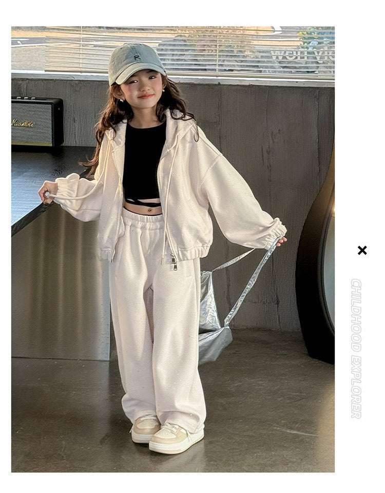 Girls' knitted style, fashionable hooded sweatshirt, internet celebrity fashion, sports and leisure two-piece suit