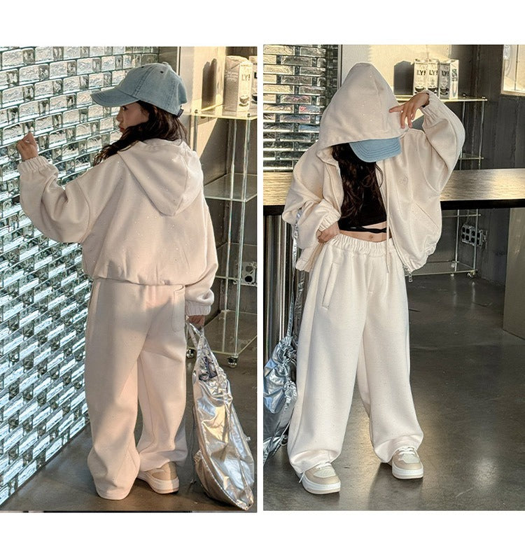 Girls' knitted style, fashionable hooded sweatshirt, internet celebrity fashion, sports and leisure two-piece suit