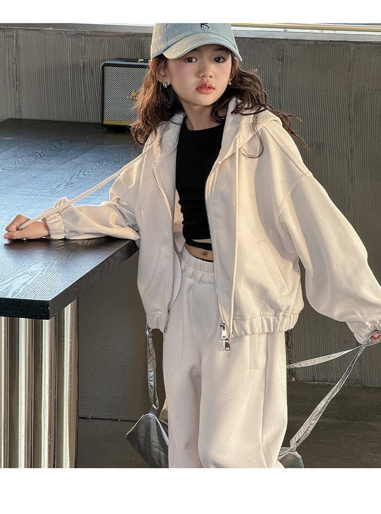 Girls' knitted style, fashionable hooded sweatshirt, internet celebrity fashion, sports and leisure two-piece suit