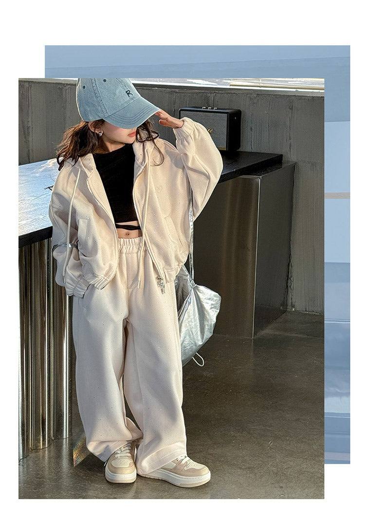 Girls' knitted style, fashionable hooded sweatshirt, internet celebrity fashion, sports and leisure two-piece suit