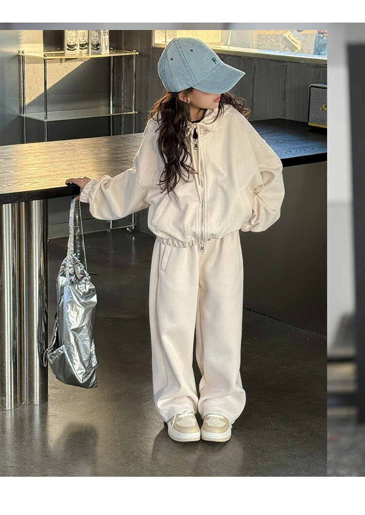 Girls' knitted style, fashionable hooded sweatshirt, internet celebrity fashion, sports and leisure two-piece suit