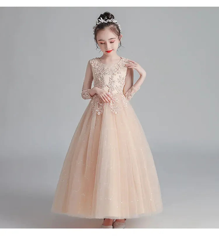 Fashion Flower Girl Dresses for Weddings Lace Long Sleeve Kids Dresses for Girls Summer Girls Party Dresses 3-13 Years
