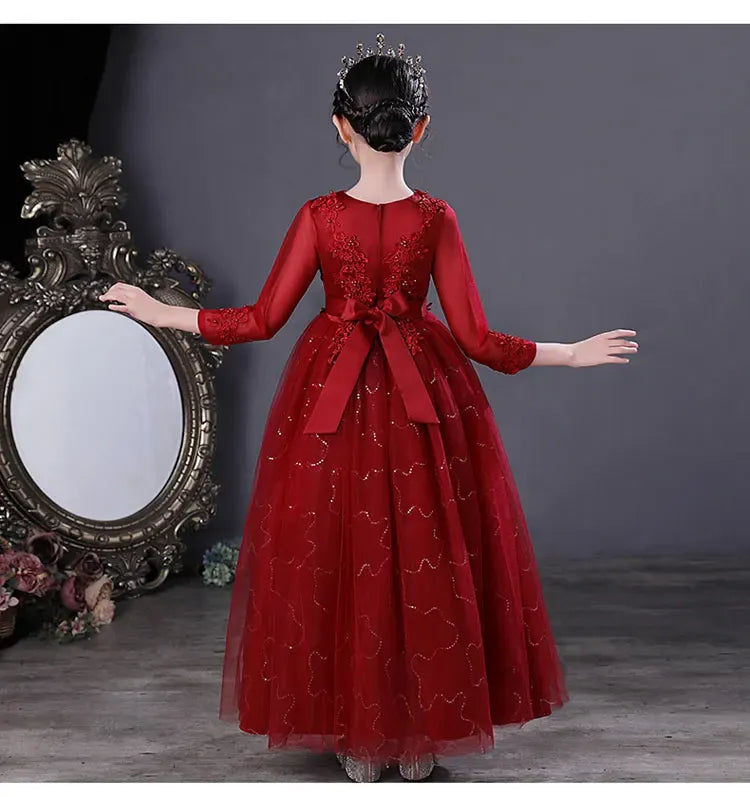 Fashion Flower Girl Dresses for Weddings Lace Long Sleeve Kids Dresses for Girls Summer Girls Party Dresses 3-13 Years