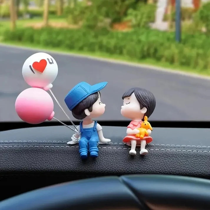 2pcs Cartoon Character Air Balloon Car Dashboard Decor, Resin Car Interior Ornament with Cute Couple Design, Perfect Gift for Couples and Friends, Car Accessory | Playful Design | Durable Plastic, Car Decorations