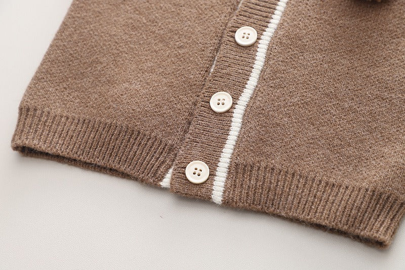 Children's knitted sweater vest cardigan three-piece set boys and girls baby cartoon shirt set