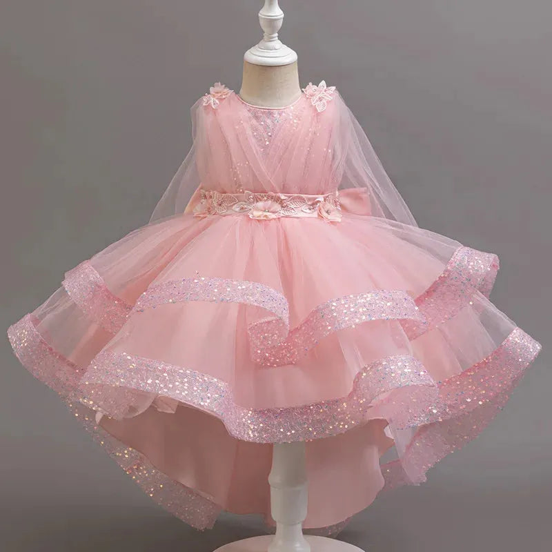 New girl party dress elegant flower girl trailing dress sequined chiffon Easter girls' clothing 3-10 years old holiday dress
