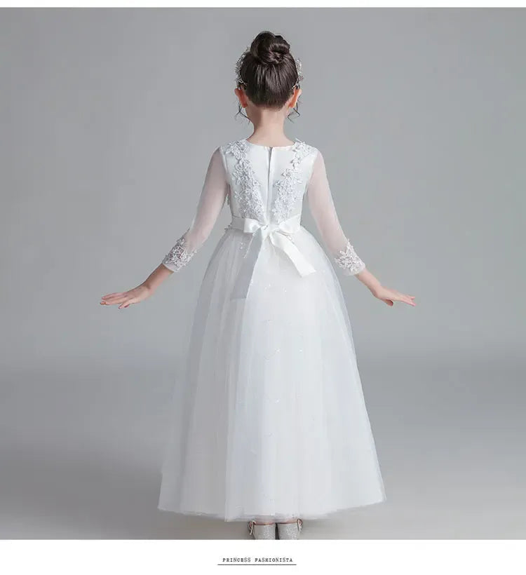 Fashion Flower Girl Dresses for Weddings Lace Long Sleeve Kids Dresses for Girls Summer Girls Party Dresses 3-13 Years