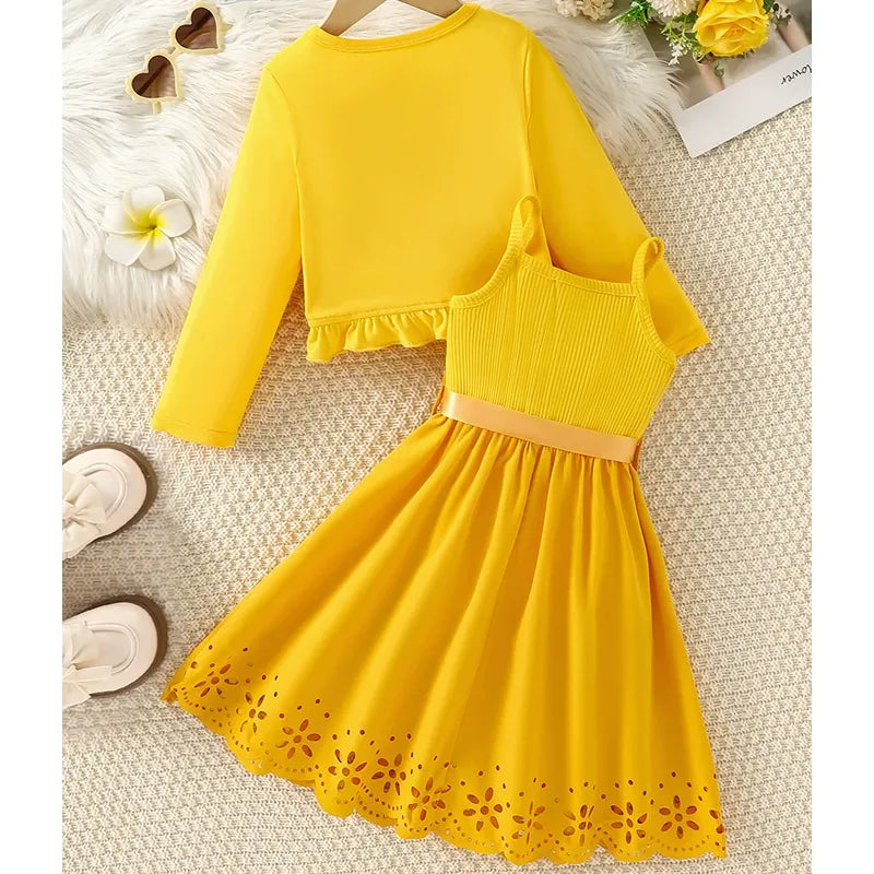 cute cat print bow hollow skirt two-piece suspender skirt